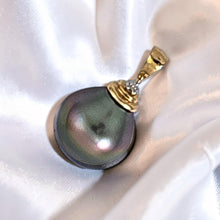 Load image into Gallery viewer, 14k Yellow Gold Bell-Bale &amp; Diamond Accent Tahitian Pearl Pendant