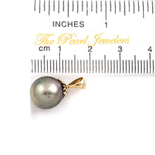 Load image into Gallery viewer, 14k Yellow Gold Flowery-Cap &amp; Diamond Smoke Tahitian Pearl Pendant