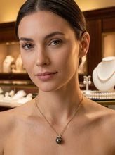 Load image into Gallery viewer, 14k Yellow Gold &amp; Diamond Natural Silver Tone Tahitian Pearl Pendant