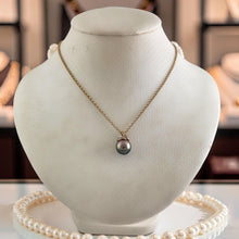 Load image into Gallery viewer, 14k Yellow Gold &amp; Diamond Natural Silver Tone Tahitian Pearl Pendant