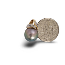 Load image into Gallery viewer, 14k Yellow Gold &amp; Diamond Natural Silver Tone Tahitian Pearl Pendant