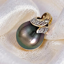 Load image into Gallery viewer, 14k Yellow Gold &amp; Diamond Natural Peacock Tahitian Pearl Pendant