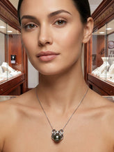 Load image into Gallery viewer, 14k White Gold Crest Bale &amp; Diamond Accent Black Tahitian Pearl Pendant