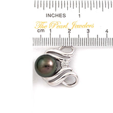 Load image into Gallery viewer, 14k White Gold Crest Bale &amp; Diamond Accent Black Tahitian Pearl Pendant