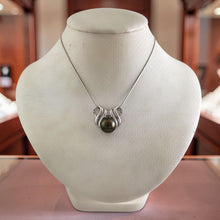 Load image into Gallery viewer, 14k White Gold Crest Bale &amp; Diamond Accent Black Tahitian Pearl Pendant