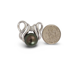 Load image into Gallery viewer, 14k White Gold Crest Bale &amp; Diamond Accent Black Tahitian Pearl Pendant