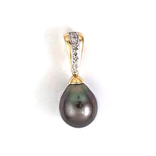 Load image into Gallery viewer, Black Tahitian Pearl Pendant with Yellow Gold &amp; Diamond Stripe
