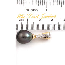 Load image into Gallery viewer, Black Tahitian Pearl Pendant with Yellow Gold &amp; Diamond Stripe