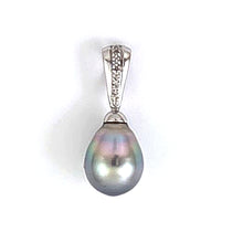 Load image into Gallery viewer, Silver-Tone Tahitian Pearl Pendant in White Gold &amp; Diamonds