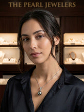 Load image into Gallery viewer, Silver-Tone Tahitian Pearl Pendant in White Gold &amp; Diamonds