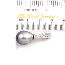 Load image into Gallery viewer, Silver-Tone Tahitian Pearl Pendant in White Gold &amp; Diamonds