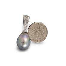 Load image into Gallery viewer, Silver-Tone Tahitian Pearl Pendant in White Gold &amp; Diamonds