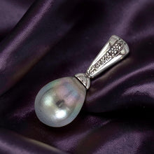 Load image into Gallery viewer, Silver-Tone Tahitian Pearl Pendant in White Gold &amp; Diamonds
