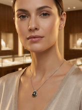 Load image into Gallery viewer, Genuine Black Tahitian Pearl &amp; Diamond Pendant in White Gold