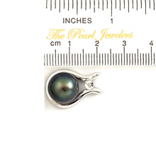 Load image into Gallery viewer, Genuine Black Tahitian Pearl &amp; Diamond Pendant in White Gold
