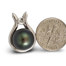 Load image into Gallery viewer, Genuine Black Tahitian Pearl &amp; Diamond Pendant in White Gold