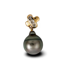 Load image into Gallery viewer, 14k Yellow Gold X-Bale &amp; Diamond Black Tahitian Pearl Pendant
