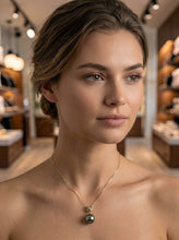 Load image into Gallery viewer, 14k Yellow Gold X-Bale &amp; Diamond Black Tahitian Pearl Pendant