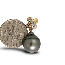 Load image into Gallery viewer, 14k Yellow Gold X-Bale &amp; Diamond Black Tahitian Pearl Pendant
