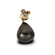 Load image into Gallery viewer, 14k Yellow Gold “X” Bale &amp; Diamond Baroque Tahitian Pearl Pendant