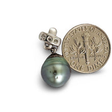 Load image into Gallery viewer, 14k White Gold &amp; Diamond Baroque Black Tahitian Pearl Pendant