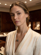 Load image into Gallery viewer, 14k Yellow Gold Dimpled-Bail &amp; Diamond Black Tahitian Pearl Pendant