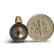 Load image into Gallery viewer, 14k Yellow Gold Dimpled-Bail &amp; Diamond Black Tahitian Pearl Pendant