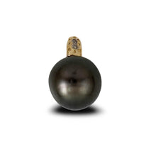 Load image into Gallery viewer, Baroque Black Tahitian Pearl &amp; Diamond Dimpled-Bail Pendant