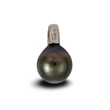 Load image into Gallery viewer, Baroque Black Tahitian Pearl &amp; Diamond Dimpled-Bail in White Gold