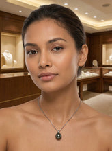 Load image into Gallery viewer, Baroque Black Tahitian Pearl &amp; Diamond Dimpled-Bail in White Gold