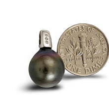 Load image into Gallery viewer, Baroque Black Tahitian Pearl &amp; Diamond Dimpled-Bail in White Gold