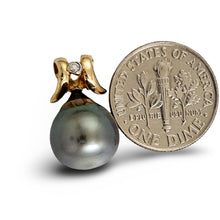 Load image into Gallery viewer, Tear-Shape Black Tahitian Pearl &amp; Diamond Angel-Wing Pendant