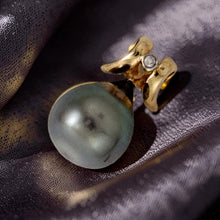 Load image into Gallery viewer, Tear-Shape Black Tahitian Pearl &amp; Diamond Angel-Wing Pendant