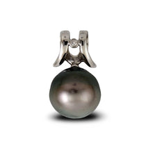Load image into Gallery viewer, Round Black Tahitian Pearl &amp; Diamond Angel-Wing Pendant