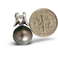 Load image into Gallery viewer, Round Black Tahitian Pearl &amp; Diamond Angel-Wing Pendant
