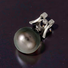 Load image into Gallery viewer, Round Black Tahitian Pearl &amp; Diamond Angel-Wing Pendant