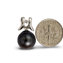 Load image into Gallery viewer, Round Black Tahitian Pearl &amp; Diamond Angel-Wing Pendant