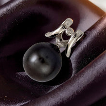 Load image into Gallery viewer, Round Black Tahitian Pearl &amp; Diamond Angel-Wing Pendant