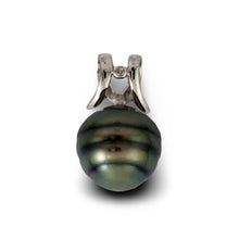 Load image into Gallery viewer, 14k White Gold Angel-Wing &amp; Diamond Black Tahitian Pearl Pendant