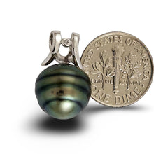 Load image into Gallery viewer, 14k White Gold Angel-Wing &amp; Diamond Black Tahitian Pearl Pendant
