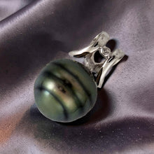 Load image into Gallery viewer, 14k White Gold Angel-Wing &amp; Diamond Black Tahitian Pearl Pendant