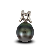 Load image into Gallery viewer, 14k White Gold Angel-Wing &amp; Diamond Tear-Drop Tahitian Pearl Pendant