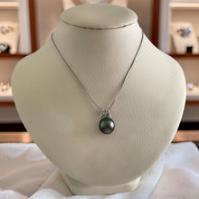 Load image into Gallery viewer, 14k White Gold Angel-Wing &amp; Diamond Tear-Drop Tahitian Pearl Pendant