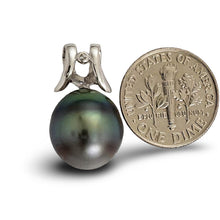 Load image into Gallery viewer, 14k White Gold Angel-Wing &amp; Diamond Tear-Drop Tahitian Pearl Pendant