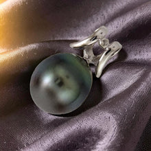 Load image into Gallery viewer, 14k White Gold Angel-Wing &amp; Diamond Tear-Drop Tahitian Pearl Pendant