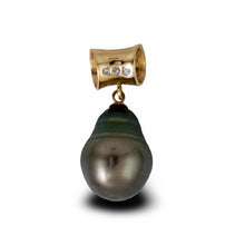 Load image into Gallery viewer, 14k Yellow Gold Cuff &amp; Diamond Baroque Tahitian Pearl Pendant
