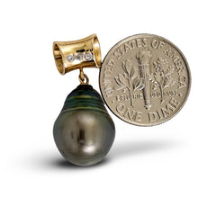 Load image into Gallery viewer, 14k Yellow Gold Cuff &amp; Diamond Baroque Tahitian Pearl Pendant