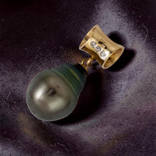 Load image into Gallery viewer, 14k Yellow Gold Cuff &amp; Diamond Baroque Tahitian Pearl Pendant