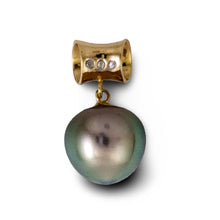 Load image into Gallery viewer, 14k Yellow Gold Tunnel &amp; Diamond Baroque Tahitian Pearl Pendant