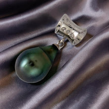 Load image into Gallery viewer, 14k White Gold Cuff &amp; Diamond Baroque Tahitian Pearl Pendant